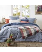 Parure housse de couette en coton lavé Uni Bleu foncé