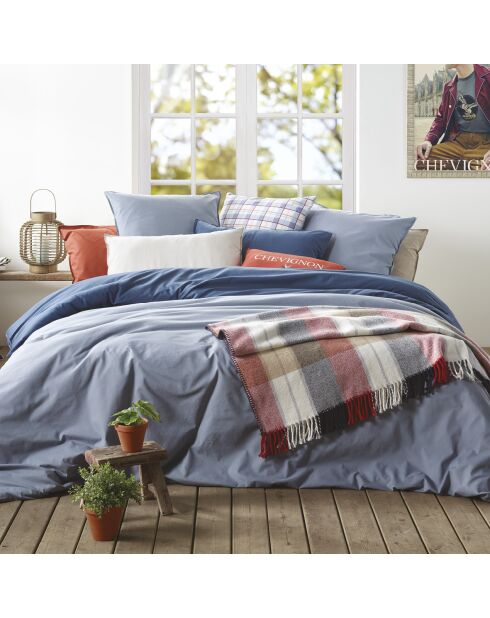 Parure housse de couette en coton lavé Uni Bleu foncé