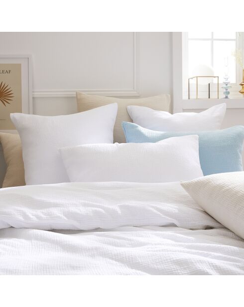 Parure housse de couette en gaze de coton Uni Blanc 02
