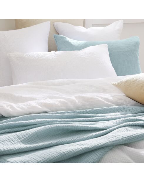 Parure housse de couette en gaze de coton Uni Blanc 02
