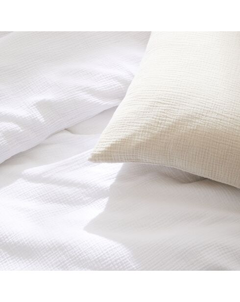 Parure housse de couette en gaze de coton Uni Blanc 02