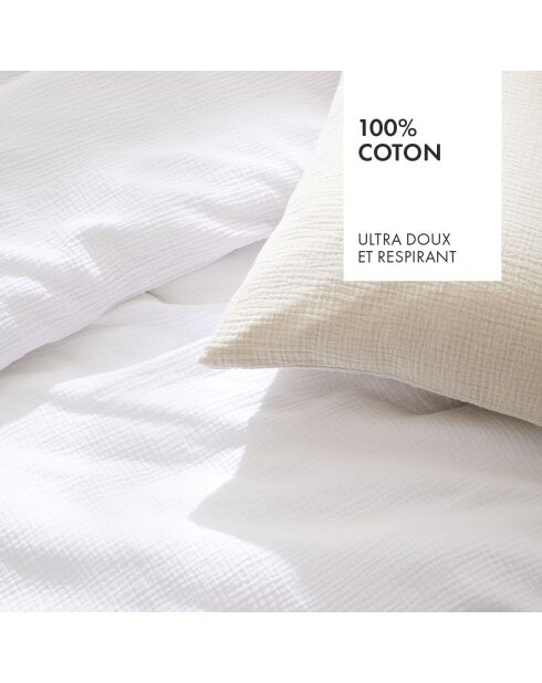 Parure housse de couette en gaze de coton Uni Blanc 02