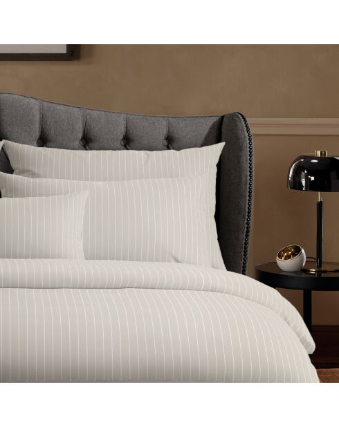 Parure housse de couette en satin de coton Rayures classiques Taupe