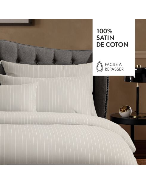 Parure housse de couette en satin de coton Rayures classiques Taupe