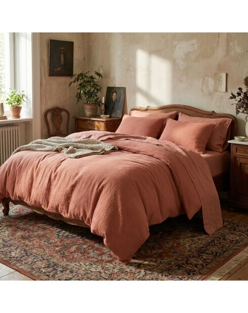 2 Taies en gaze de coton Uni Terracotta 02