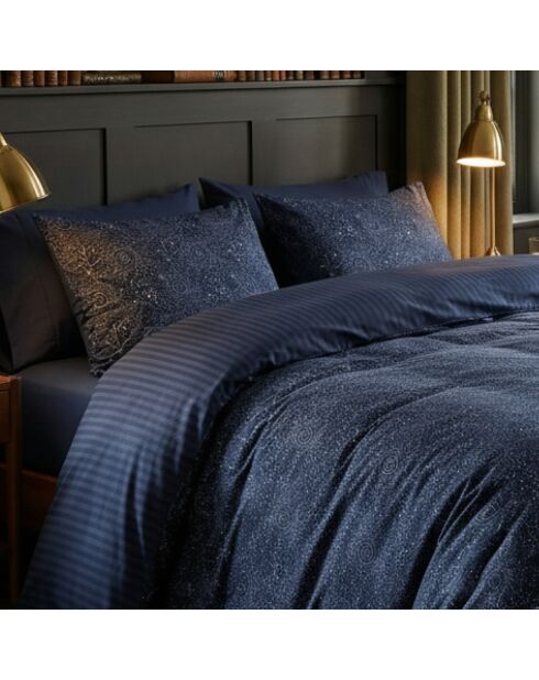 Parure housse de couette en satin de coton - Mystère bleu indigo