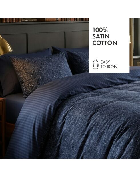 Parure housse de couette en satin de coton - Mystère bleu indigo
