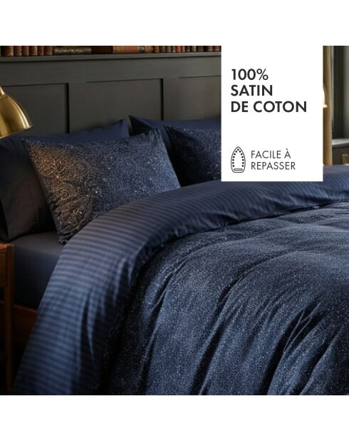 Parure housse de couette en satin de coton - Mystère bleu indigo