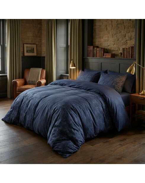 Parure housse de couette en satin de coton - Mystère bleu indigo