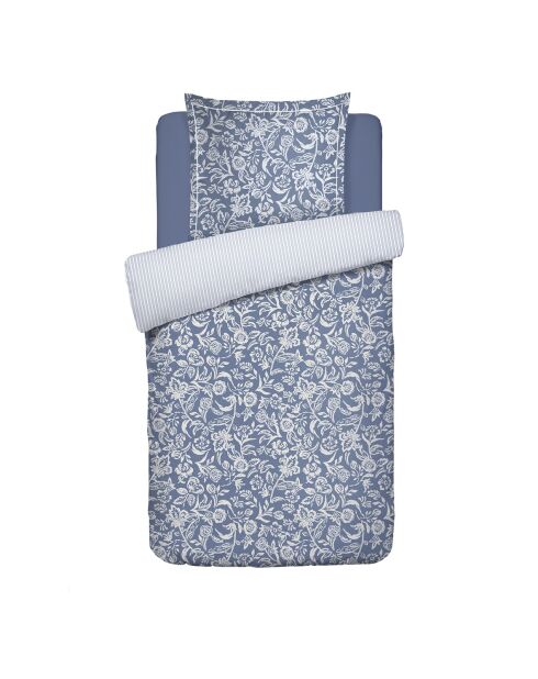 Parure housse de couette en satin de coton - Bleu jardin