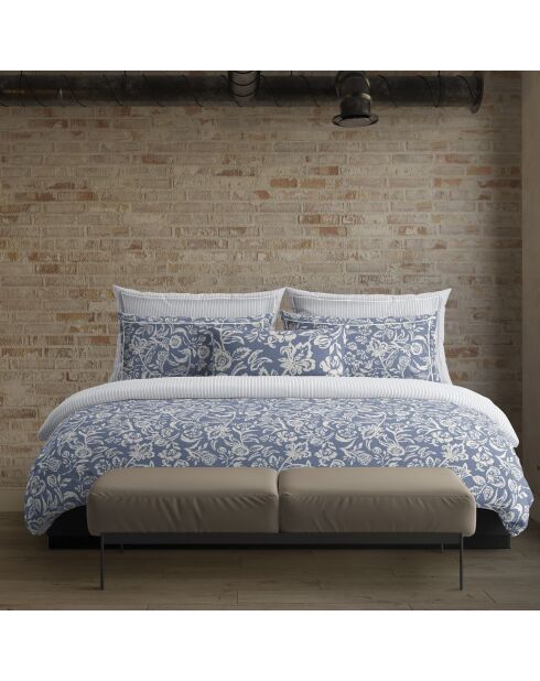 Parure housse de couette en satin de coton - Bleu jardin