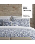 Parure housse de couette en satin de coton - Bleu jardin