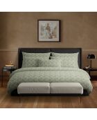 Parure housse de couette en satin de coton Fleurs Vert