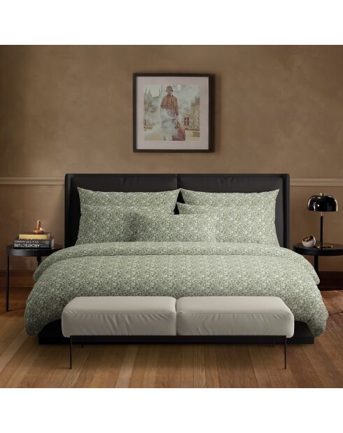 Parure housse de couette en satin de coton Fleurs Vert