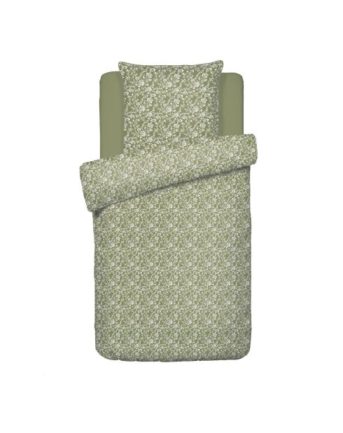 Parure housse de couette en satin de coton Fleurs Vert
