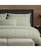 Parure housse de couette en satin de coton Fleurs Vert