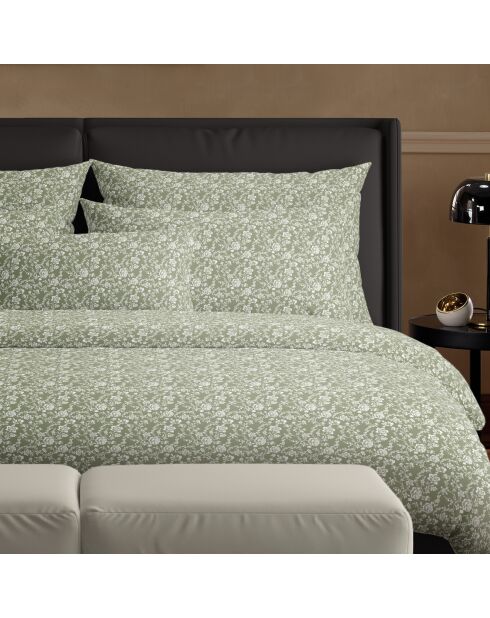 Parure housse de couette en satin de coton Fleurs Vert
