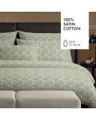 Parure housse de couette en satin de coton Fleurs Vert