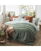 Parure housse de couette en coton lavé Uni Vert foncé