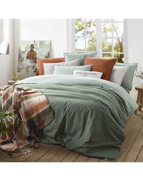 Parure housse de couette en coton lavé Uni Vert foncé