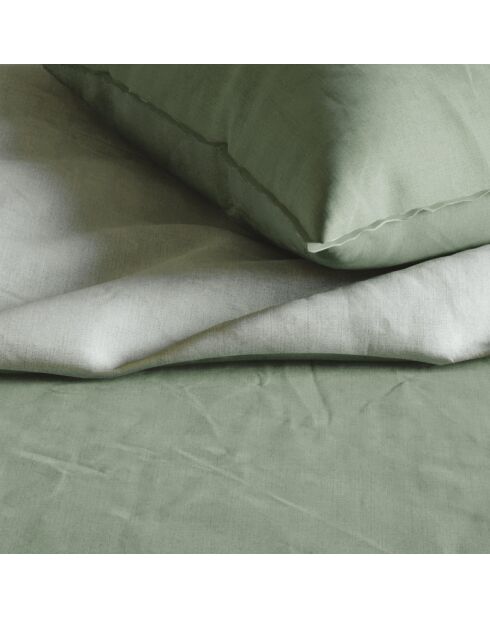 Parure housse de couette en coton lavé Uni Vert foncé