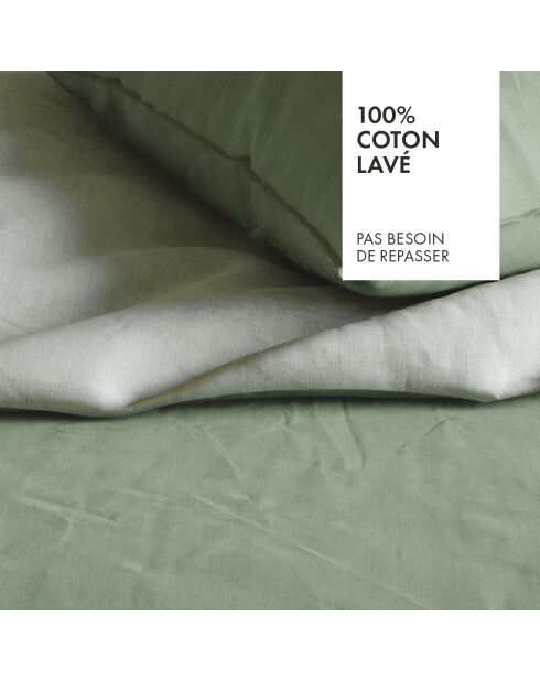 Parure housse de couette en coton lavé Uni Vert foncé