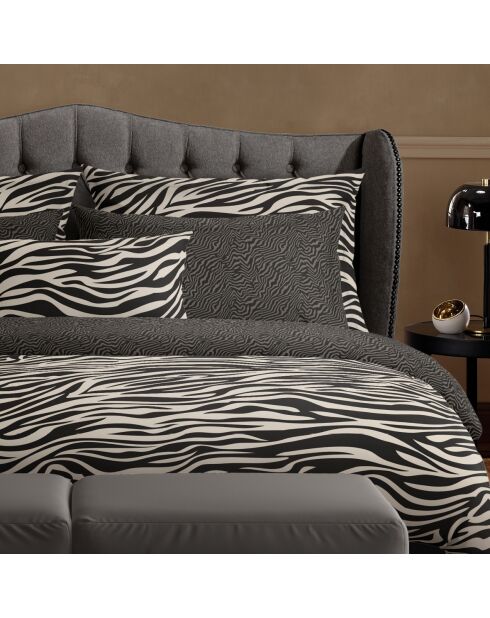 Parure housse de couette en satin de coton Paradis zébré noir