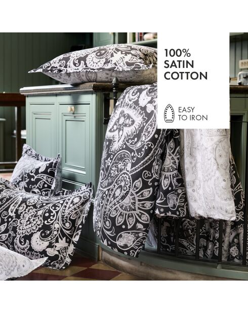 Parure housse de couette en satin de coton à motif cachemire noir