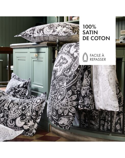 Parure housse de couette en satin de coton à motif cachemire noir