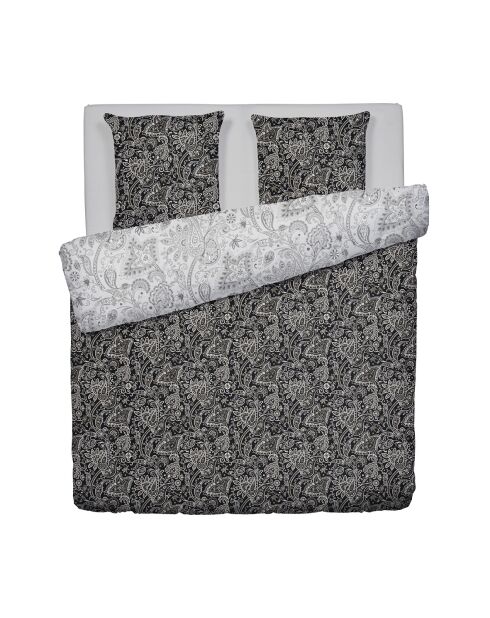 Parure housse de couette en satin de coton à motif cachemire noir
