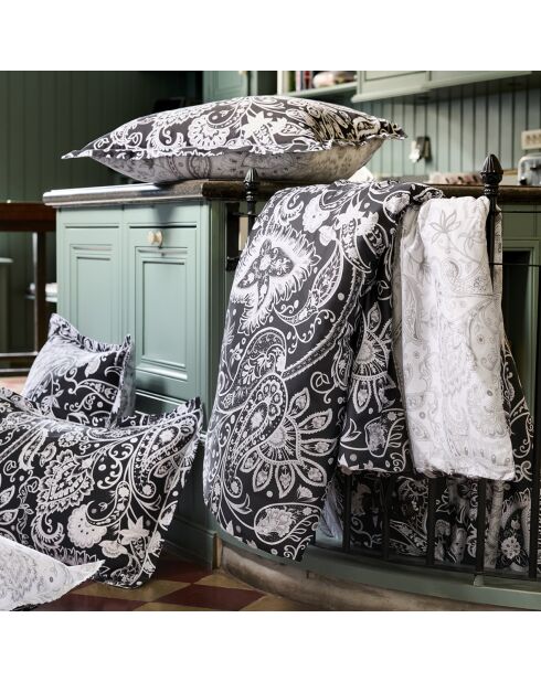 Parure housse de couette en satin de coton à motif cachemire noir