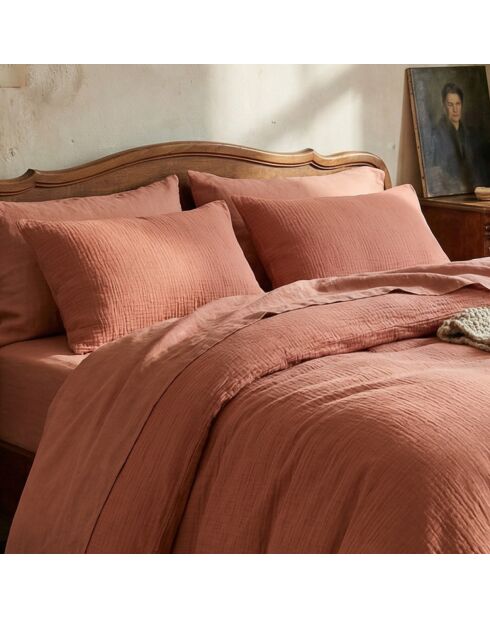 Housse de traversin en gaze de coton Uni Terracotta 02 - 43x210 cm