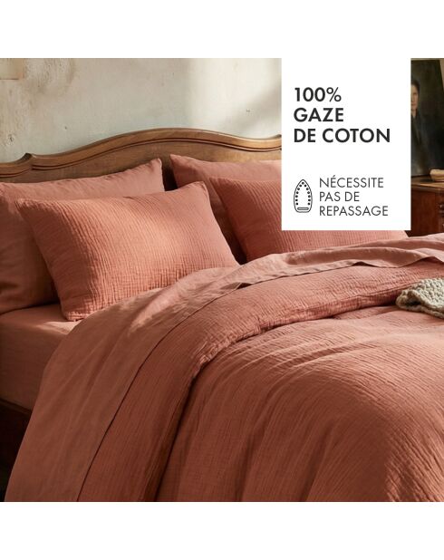 Housse de traversin en gaze de coton Uni Terracotta 02 - 43x210 cm