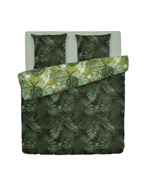 Parure housse de couette en satin de coton vert jungle