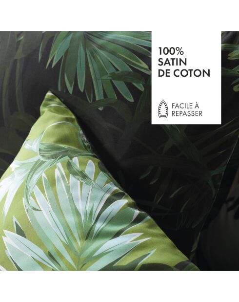 Parure housse de couette en satin de coton vert jungle