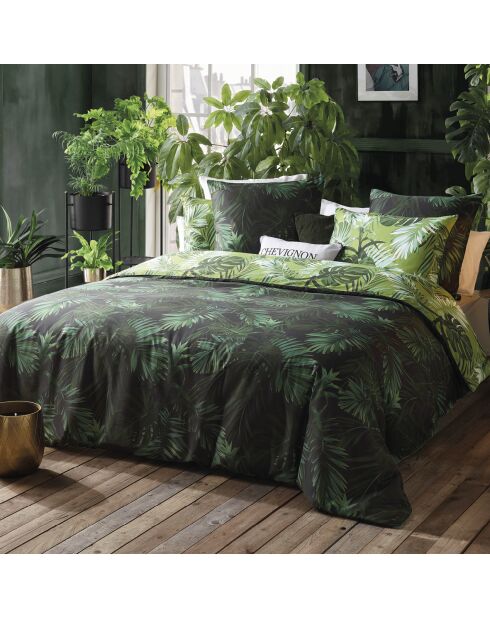 Parure housse de couette en satin de coton vert jungle