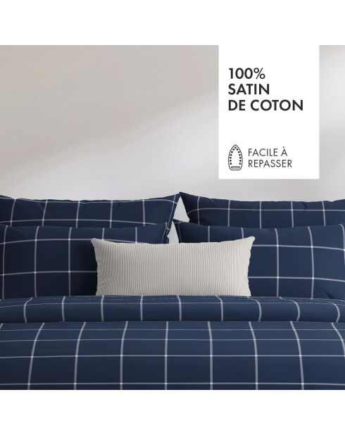 Parure housse de couette en satin de coton - Arthur Bleu foncé