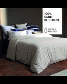 Parure housse de couette en satin de coton Motif à carreaux Blanc