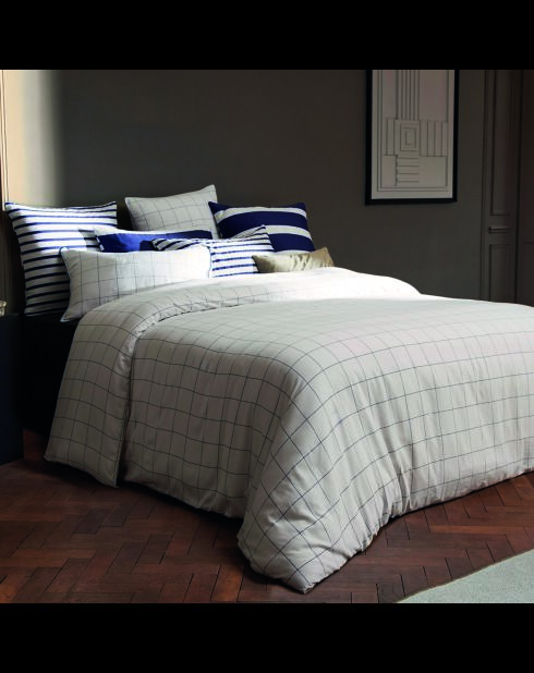 Parure housse de couette en satin de coton Motif à carreaux Blanc