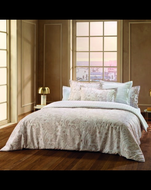 Parure housse de couette en satin de coton Paisley Taupe