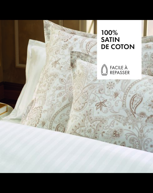 Parure housse de couette en satin de coton Paisley Taupe