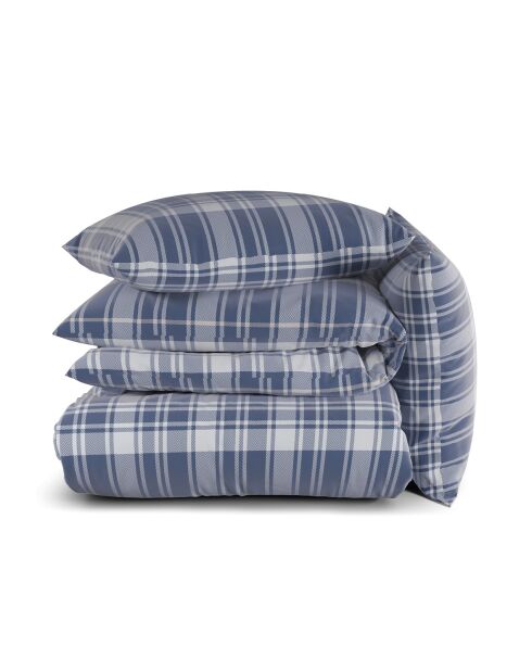 Parure housse de couette en flanelle à carreaux bleu foncé