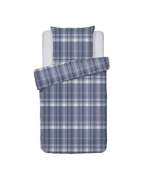 Parure housse de couette en flanelle à carreaux bleu foncé