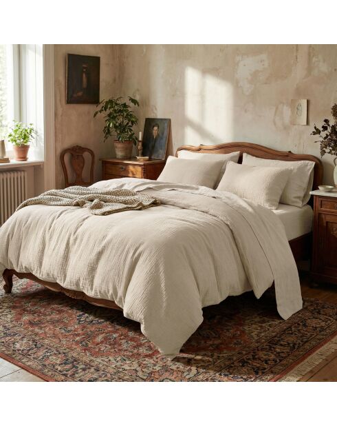 Housse de traversin en gaze de coton Uni Taupe 07 - 43x210 cm