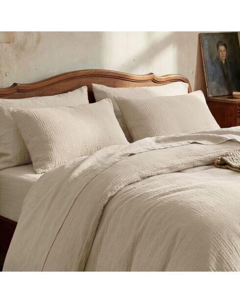 Housse de traversin en gaze de coton Uni Taupe 07 - 43x210 cm