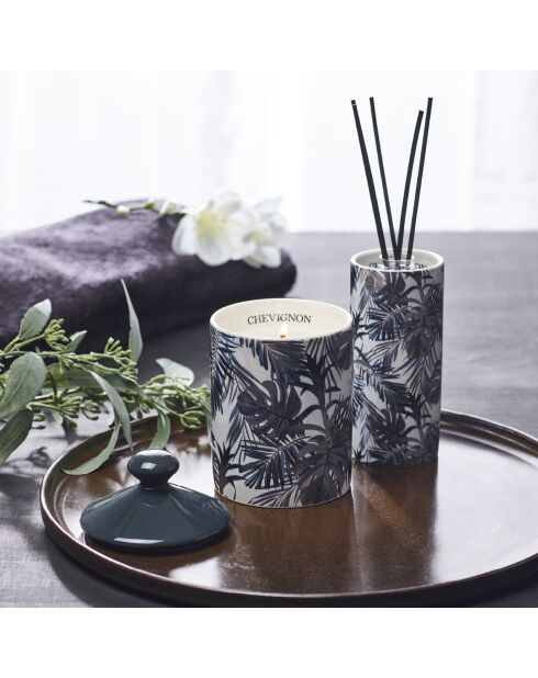 Bâtonnets parfumés en support en porcelaine Jungle - Bleu - Jasmin & Ylang - 100 ml