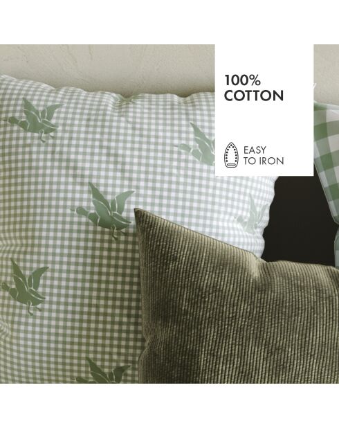 Taie d'oreiller en coton Vichy Canards Verts - 50x60 cm