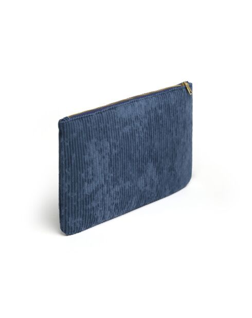 Pochette plate velours côtelé Bleu - 24x16,5 cm