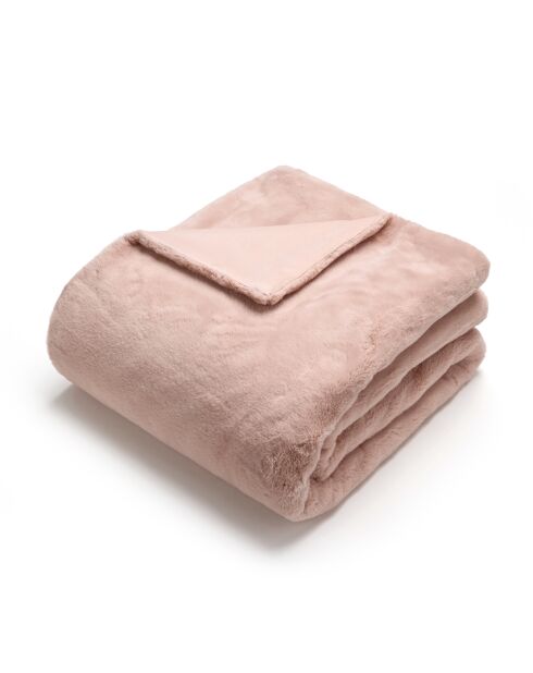 Plaid fausse fourrure à carreaux rose clair - 130x180 cm
