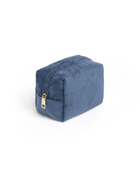 Pochette velours côtelé Bleu - 15x10x10 cm